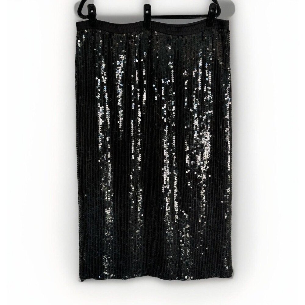 Carolyne Barton Women’s Large Black Sequin Evening Midi Skirt Holiday Glam Party